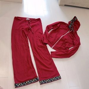 JET Size Small Red Chinois Detail Red Sweatpant and Jacket Set